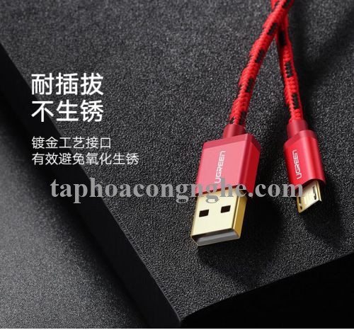 Ugreen 40883 0.5M màu Xanh lá Cáp sạc truyền dữ liệu USB 2.0 sang MICRO USB dây bọc lưới US246 30040883